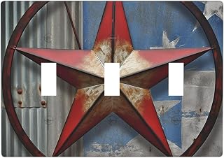 Decorator Wall Plate 3-Gang Light Switch Covers Standard Size 6.38" x 4.5" Receptacle Outlet Cover American Wastern Texas Star Wall Plates for Electrical Outlets Plug Cover Triple Toggle Switch Plates