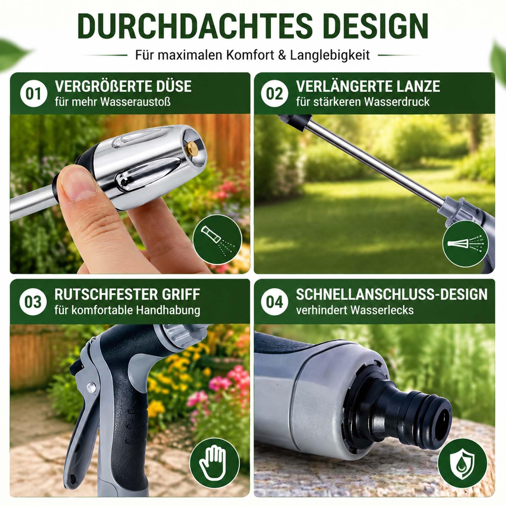 Jetteryx Hochdruckpistole, Jetterix Druckdüse für Gartenschlauch, Robuste Metall-Sprühdüse für Auto, Terrasse und Garten, Einstellbarer Wasserstrahl, Kraftvoll, Chemiefrei & Stromlos (Metall *A)