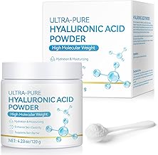 Pure Hyaluronic Acid Serum Powder for Skin & Face, 120G High Molecular Weight Anti Aging Hyaluronic Acid serum, Water Soluble, Fine Powder, Gluten Free, Non-GMO- Includes Scoop