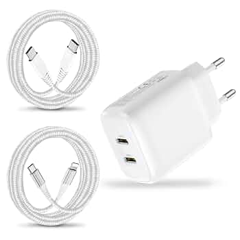 Chargeur USB-C 30W + Câble USB-C Vers USB-C 3m - Charge Rapide Pour IPhone 16/15, IPad Pro/Air - Sécurité Certifiée - 5