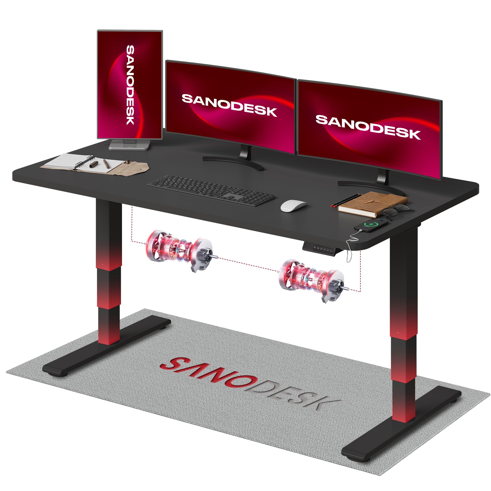 SANODESK Höhenverstellbarer Schreibtisch komplette Tischplatte Schreibtisch Höhenverstellbar Elektrisch Ergonomischer mit Flüsterleisem Dual-Motor 160x80cm