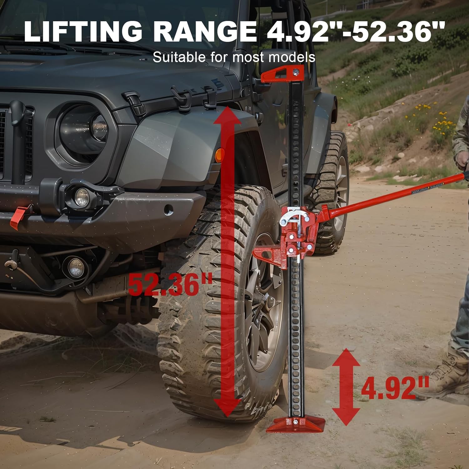 big red tr6502b torin 60" ratcheting off road utility farm jack, 3 ton (6,000 lb) capacity, red