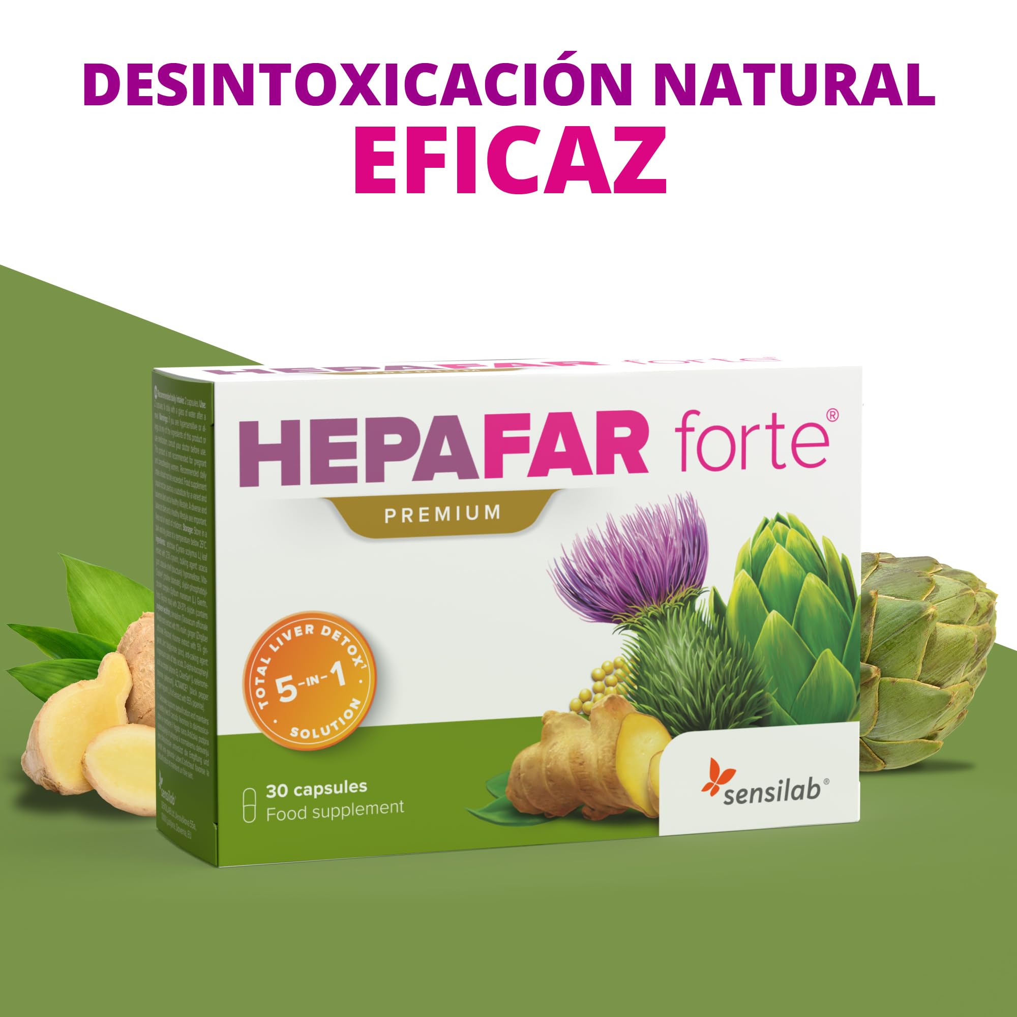 Detox - Cardo Mariano, Zinc, Alcachofa, Selenio, Jengibre, Diente de Leon, Vitamina E - Detox Higado - 120 Cápsulas para 60 días - Alta Biodisponibilidad - Hepafar Forte Premium, Sensilab