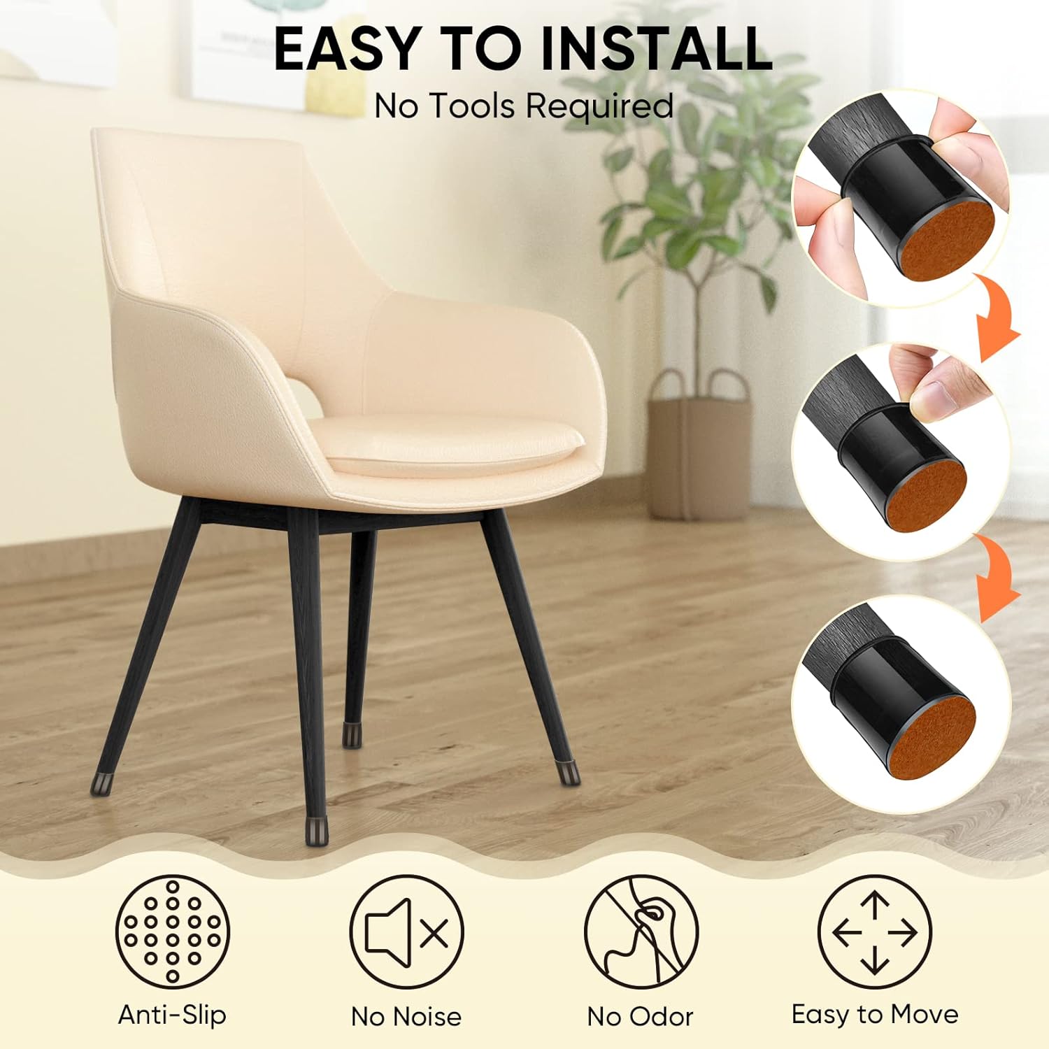 BALEINE Silicone Chair Leg Floor Protectors, Stool Leg Protectors Cap, Chair Leg Caps for Hardwood Floors (Black-16pcs, Round L)