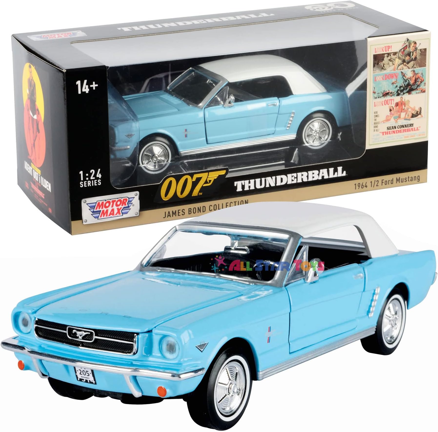 James Bond 1964 1/2 Ford Mustang 1/24 DIECAST Model CAR THUNDERBALL Edition by MOTORMAX 79855
