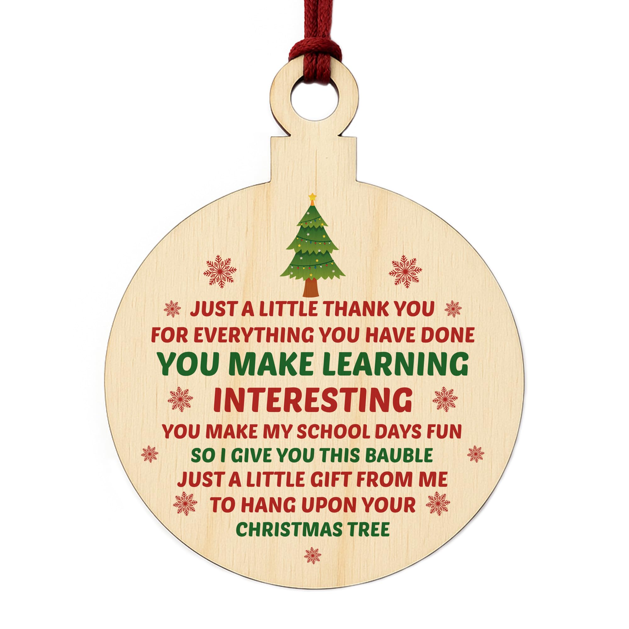 Red Ocean Thank You For Teacher TA Assistant Nursery Teacher Wood Bauble Gift For Him Her Friendship Gift