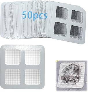 50 Pack Disposable Shower Drain Hair Catcher - 4x4in Mesh Stickers, Drain Hair Catcher for Bathroom, Bathtub, Kitchen Sink, Laundry - Traps Human & Pet Hair, Disposable Mesh Drain Cover