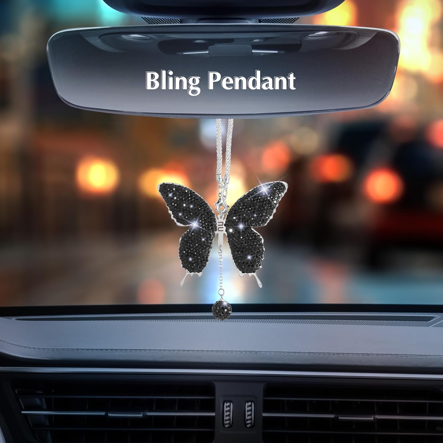 ARTILAURA 11 PCS Bling Car Accessories Set for Women Steering Wheel Covers Butterfly Hanging Seat Belt Cover Air Vent Clips Coasters Cute Glitter Diamond AUTO Accessories Kit (Black)