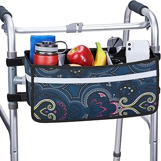 JOYTUTUS Walker Basket for Seniors, Basket for Walkers with Cup Holder, with Two Split Board, Foldable Walker Storage Bag, Best Gift for Family and Friends, Navy (Not Fit Rollator Walkers)