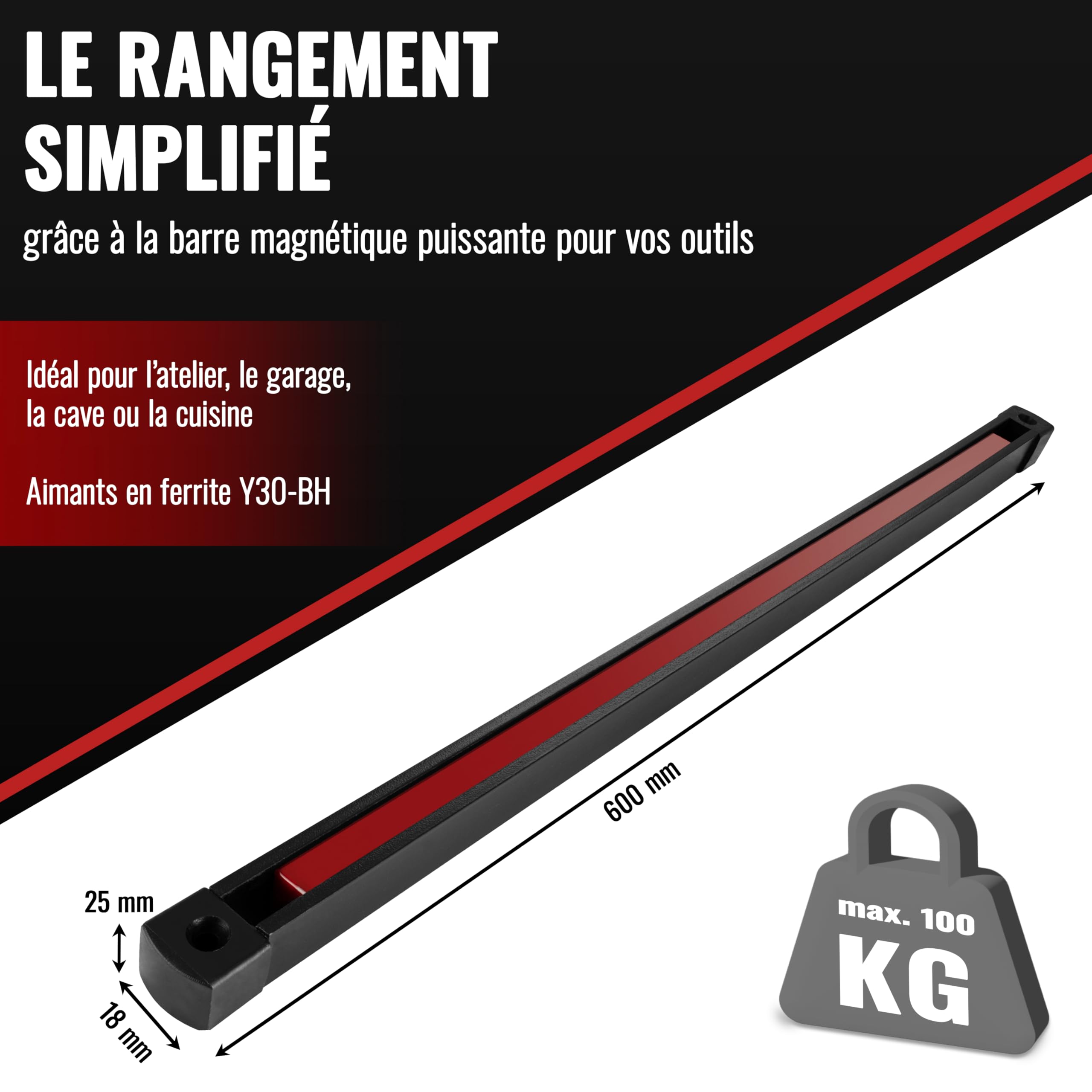 POPPSTAR Barre Magnétique pour Outils (60cm) pour Atelier & Garage