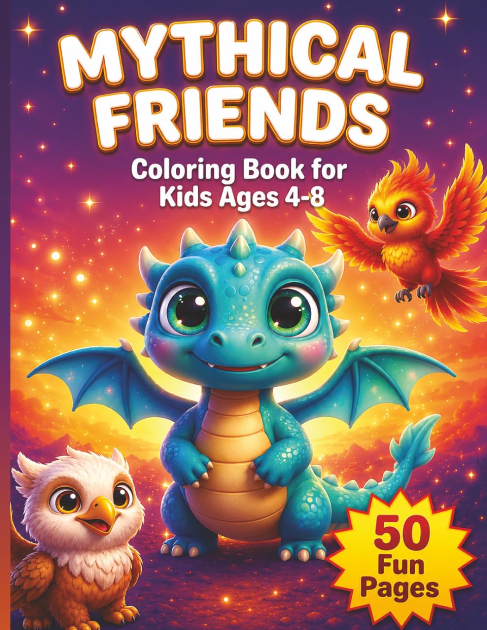 Mythical Friends: Coloring Book for Kids Ages 4-8 | Dragon, Phoenix & Griffin Adventures | 8.5x11 Whimsical Bold Lines Single-Sided Pages | Fantasy Gift for Boys and Girls