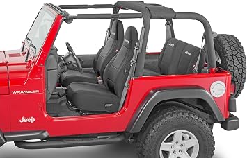 Diver Down Neoprene Seat Cover Set - Fits Jeep TJ 1997-2006 Wrangler - Front and Back Seat Set - Waterproof Custom Fit Seat Covers - Soft Padded Cushion Feel - with Jeep Logo, Black, 97-02