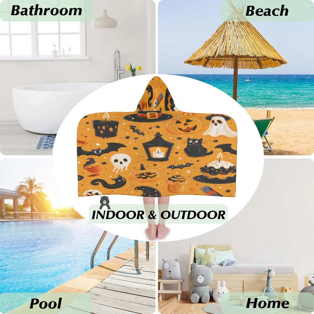 Pardick Halloween Pumpkin Cake Kids Bath Towel Beach Towel with Hood Pool Cover Up for Girls Boys Soft Absorbent Hooded Bath Towel Toddler Towels for Beach, Pool