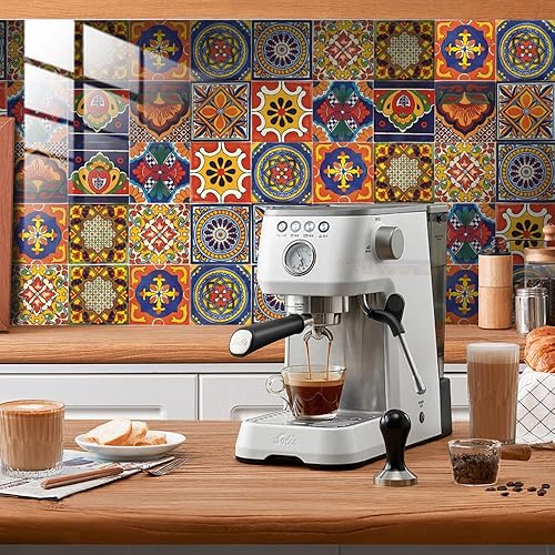 Vista 2 de 20 Pcs 4"×4" Tile Stickers Peel and Stick, Self Adhesive Waterproof Removable Mandala Style Tiles Backsplash for Kitchen Bathroom Furniture