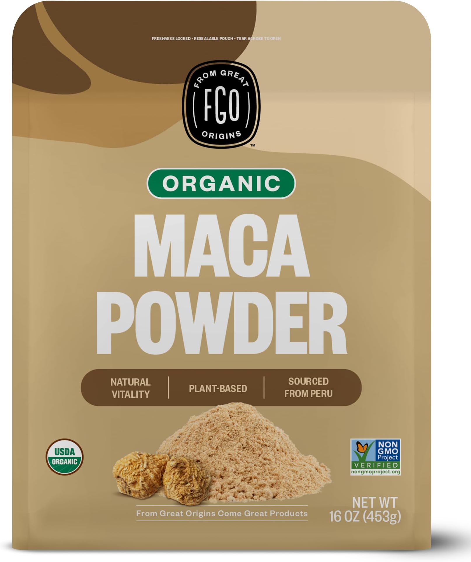 Feel Good Organics Organic Maca Powder (Raw) - 16Oz Resealable Bag (1Lb) - 100% Raw from Peru