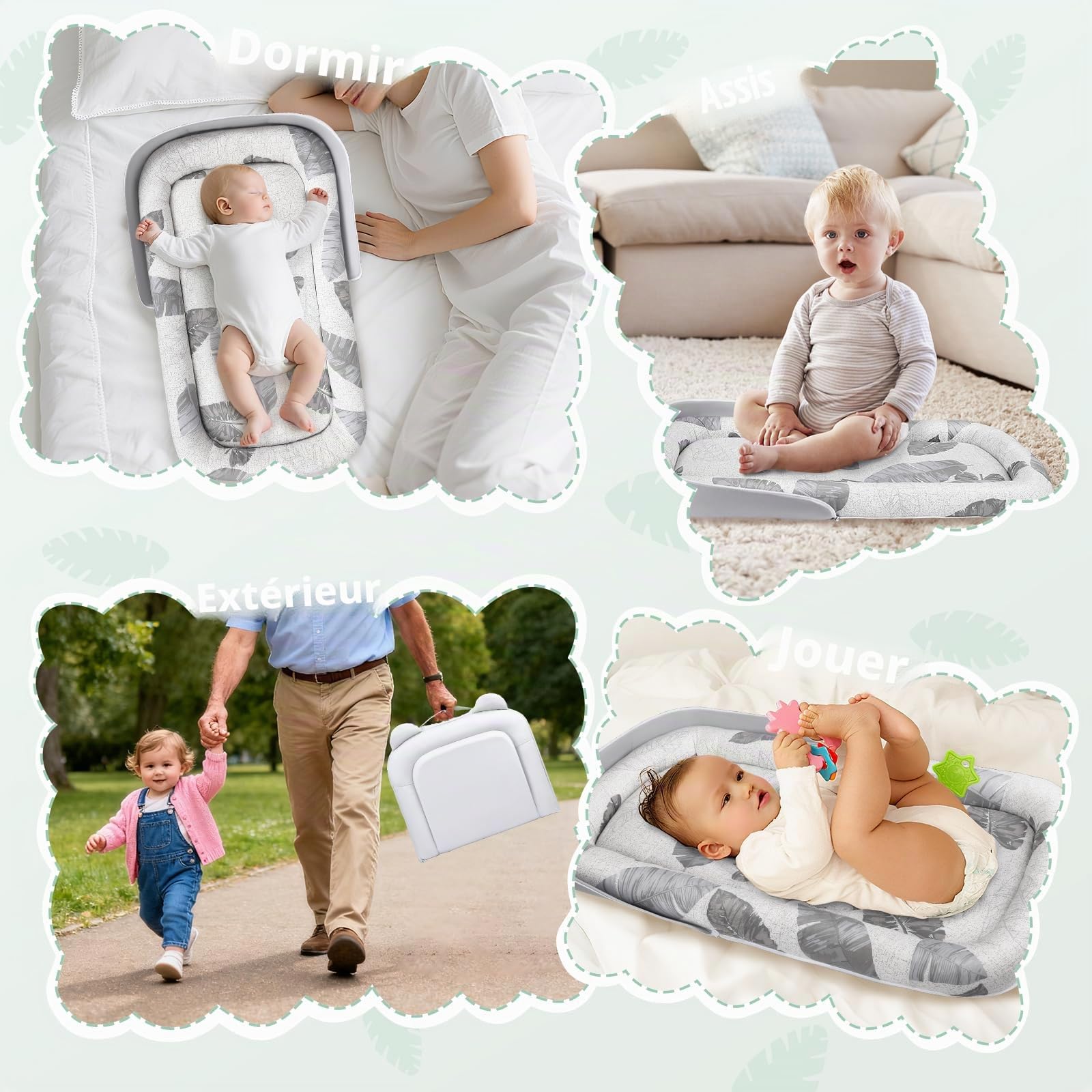 Baby Nest - Nid d'Éveil et de Sommeil pour Nouveau-Nés jusqu'à 24 Mois - Couchage Bébé Respirant & Portable Double Face, Léger & Lavable en Machine avec Sac de Transport-Pour Dormir, Jouer et Voyager