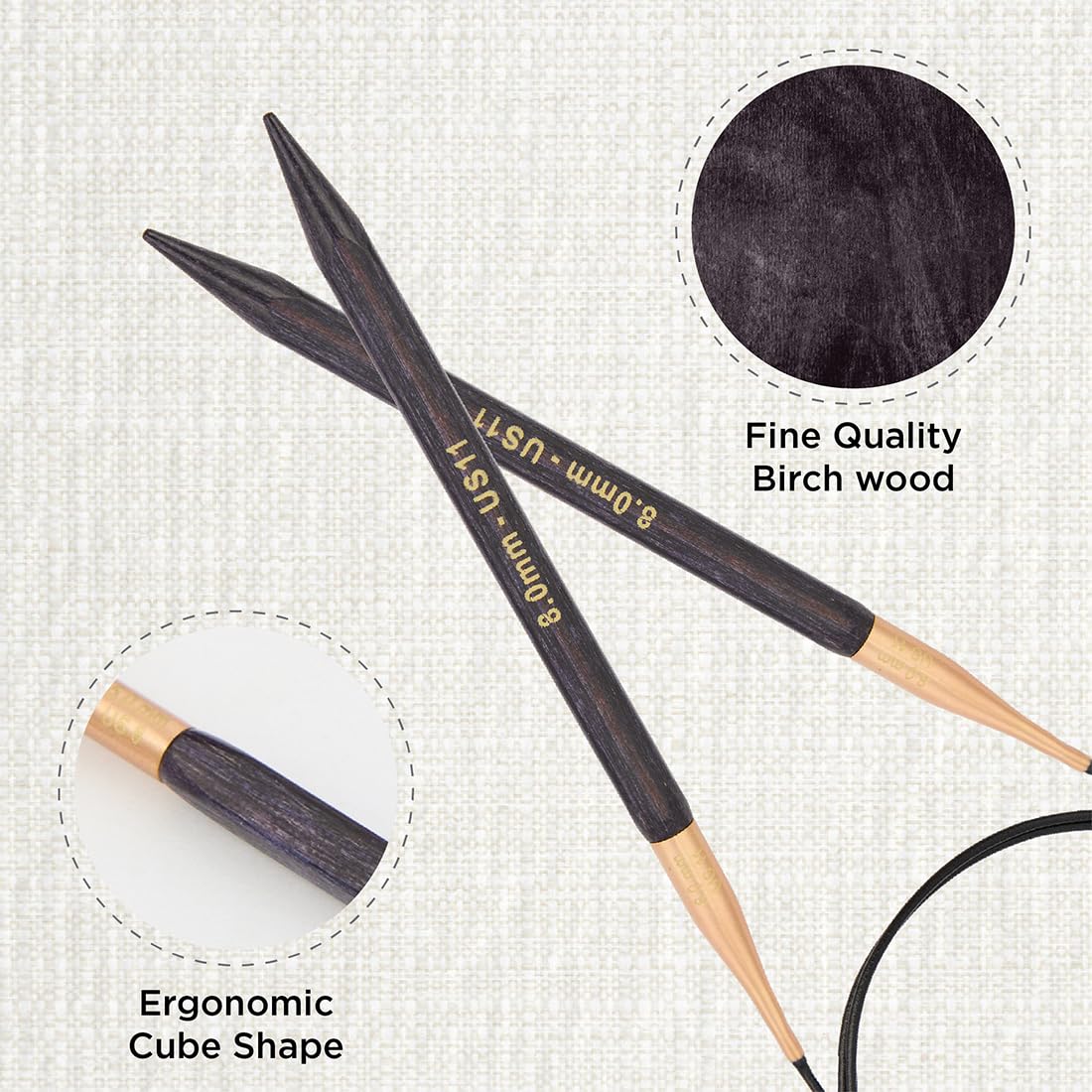 KnitPro J'Adore Cubics Stricknadeln - Ergonomische Rundstricknadeln Aus Birkenholz