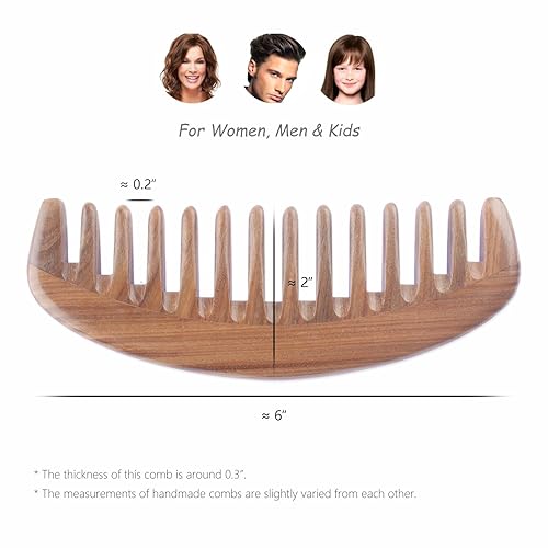 Miniatura 4 de Breezelike Peine de pelo de dientes anchos, peine de madera desenredante natural para cabello rizado, peine de sándalo sin estática para mujeres y