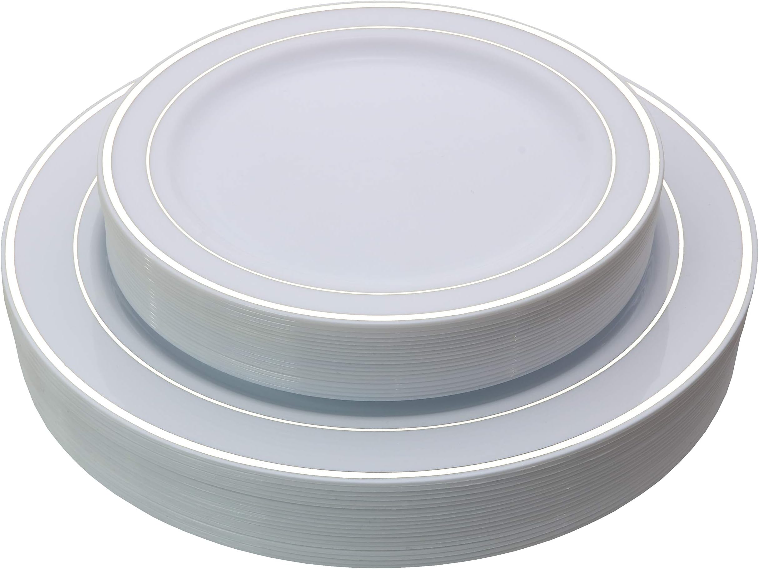 ExquisiteReflective (Silver Line) Plastic Plates-60 Peices Premium Heavyweight Plastic Dinnerware (30-10.25" Dinner and 30-7.5" Salad/Dinner) Wedding Like China