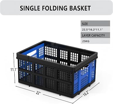 Folding Shopping Cart, 2 Tier Multi Use Mobile Trolley Functional Collapsible Carts with Wheels and Removable Folding Storage Crates, for Groceries,Camping,Garage, Supermarket (Blue, Double Layer)