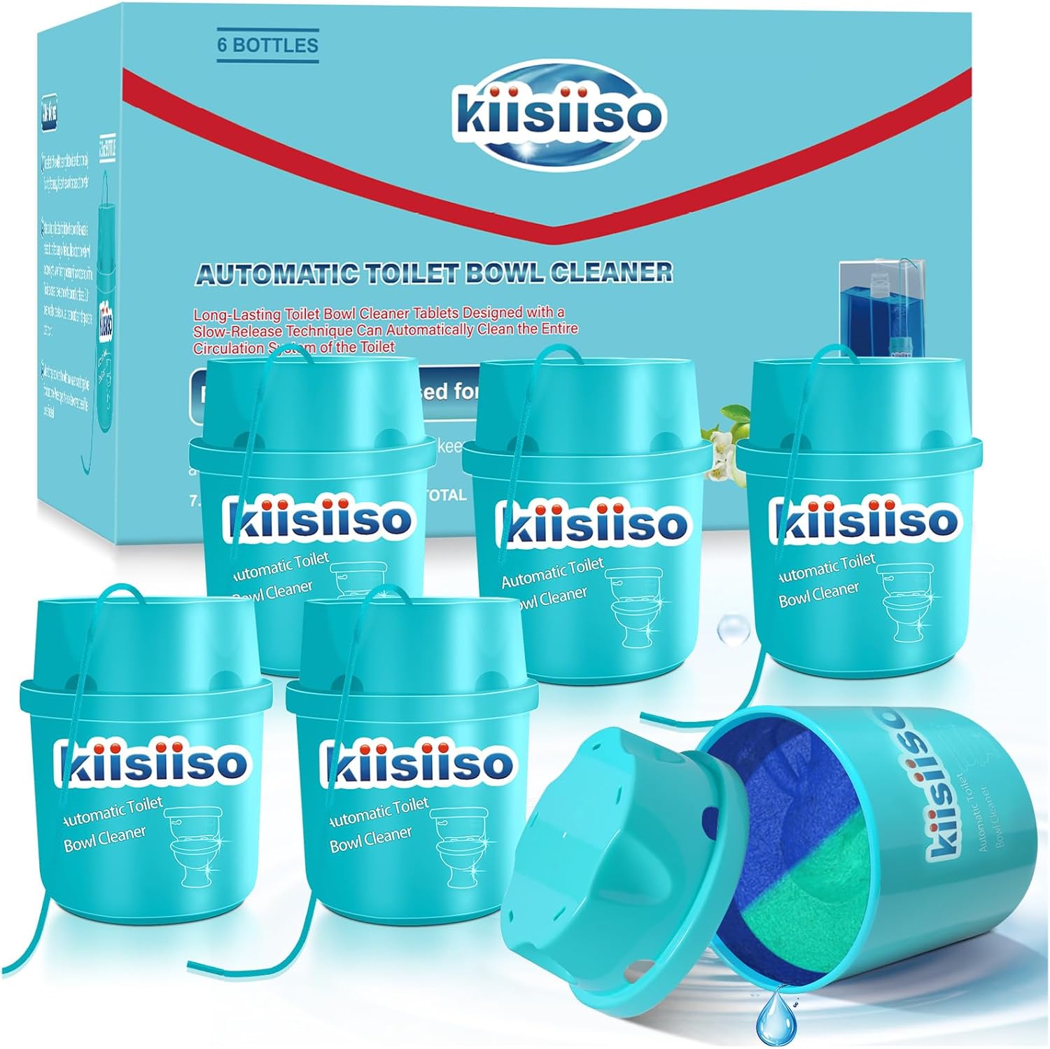 ( Expires 7/2028) KIISIISO Toilet Bowl Cleaners-6 Pack, Automatic Toilet Tank Cleaner Tablets in Bottles, Long-Lasting Powerful Cleaning, Prevents Bathroom Stain & Odors Build Up, Septic Safe, Blue Water 7.5 Ounce (Pack of 6)