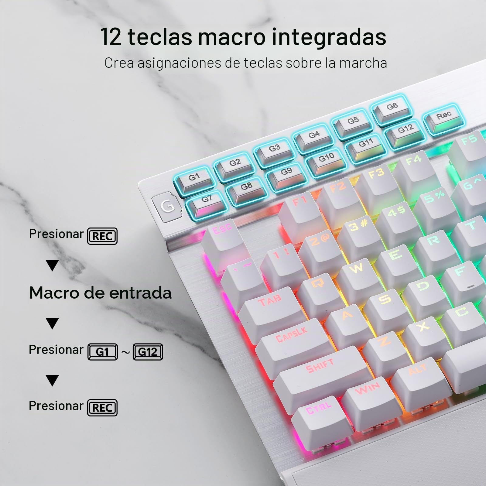 Redragon Yama K550 Teclado Gaming RGB Blanco | Diseño Ergonómico Anti Ghosting Programable Compatible PC Windows