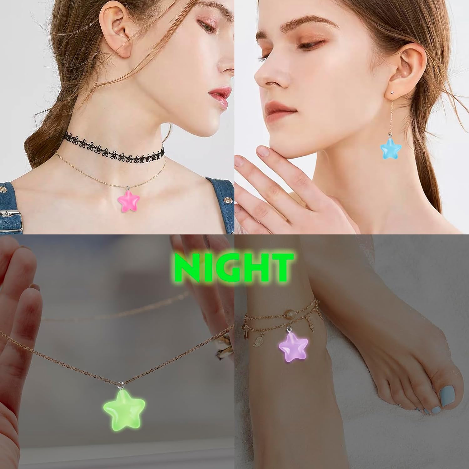 EVERMARKET Glow in The Dark Star Beads - 56 Pcs Nightglow Charms for Jewelry Making, Luminous Pendant With Box for DIY Bracelets Necklaces Accessories - Image 4