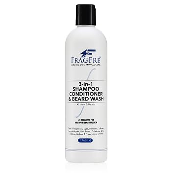 Shampoo Conditioner and Beard Wash for Men, 12 oz - Unscented, Sensitive Skin, 3 in 1 Hair and Beard Cleansing and Conditioning, Grooming Product