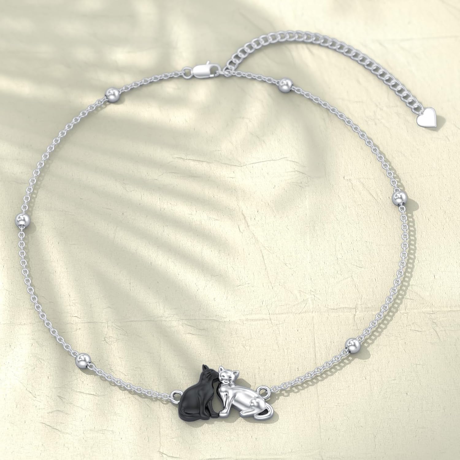AOBOCO 925 Sterling Silver Cute Cat Kitty Bracelet Adjustable Link Chain, Cat Jewelry Gifts for Cat Lovers 7-9 inches