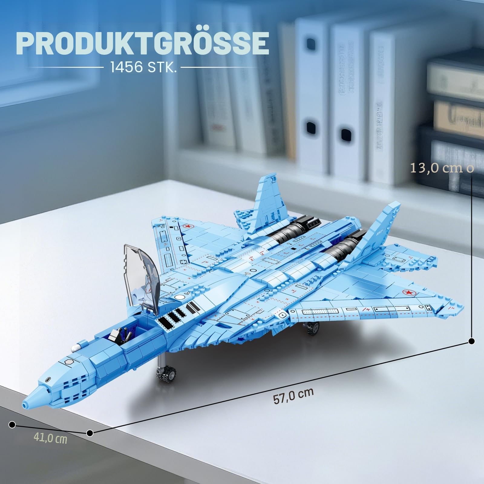 Reobrix SU-57 Heavy Fighter Jet Bauset, Militär-Armee-Flugzeug-Block-Modellbausatz für Erwachsene, 33030 Flugzeug-Dekor-Ziegelstein-Spielzeug, Puzzle-Geschenke für Männer, Kinder ab 14 Jahren (1456