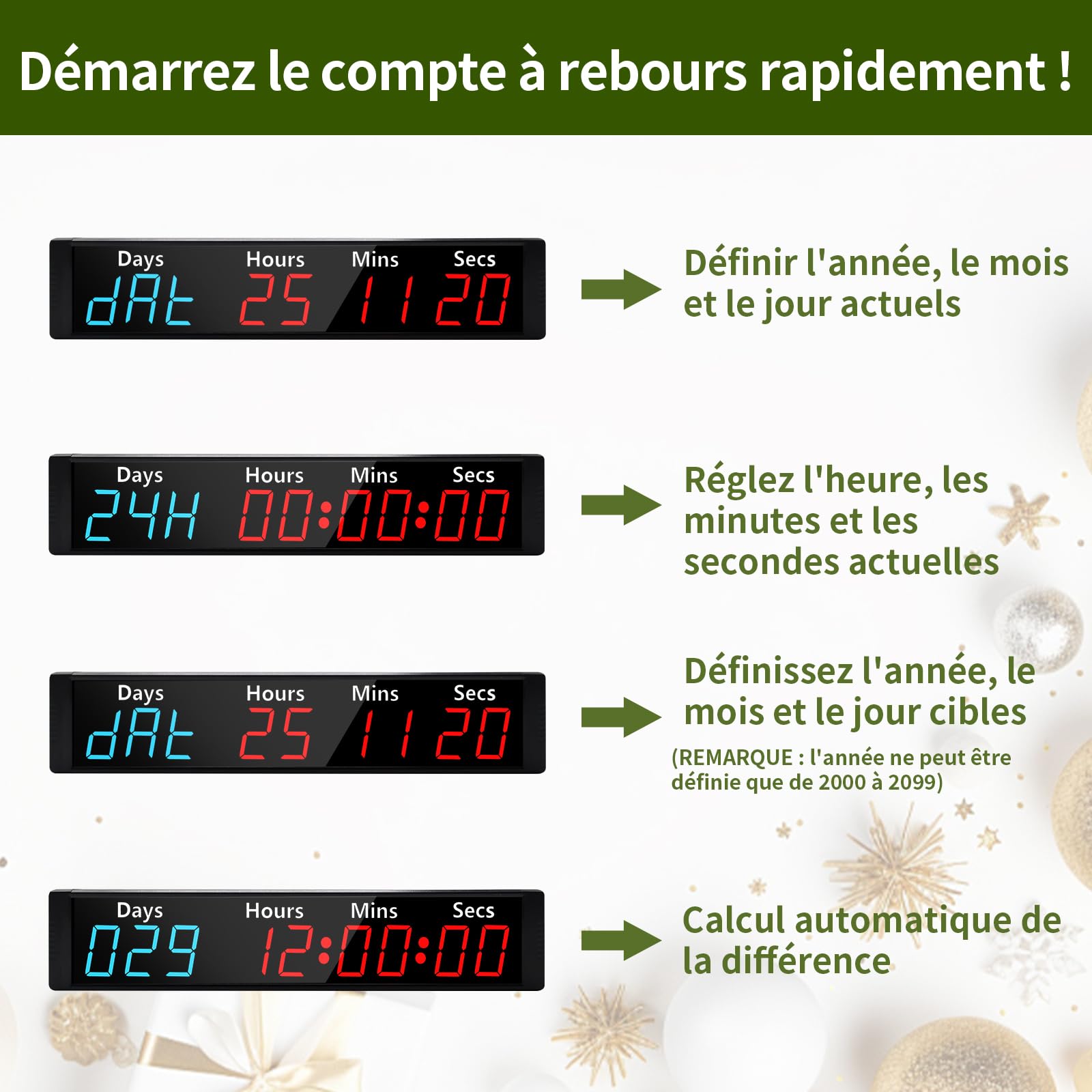 LUCKY TIME Minuteur Compte à rebours 999 Jours, Retraite 7 Couleurs