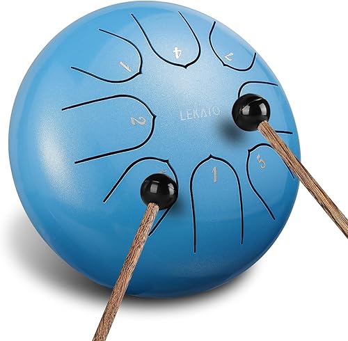 Miniatura 51 de LEKATO Tambor de lluvia para exterior, tambor de lengua de acero de 6 pulgadas, 11 notas, campanilla de lluvia de percusión para meditación, yoga