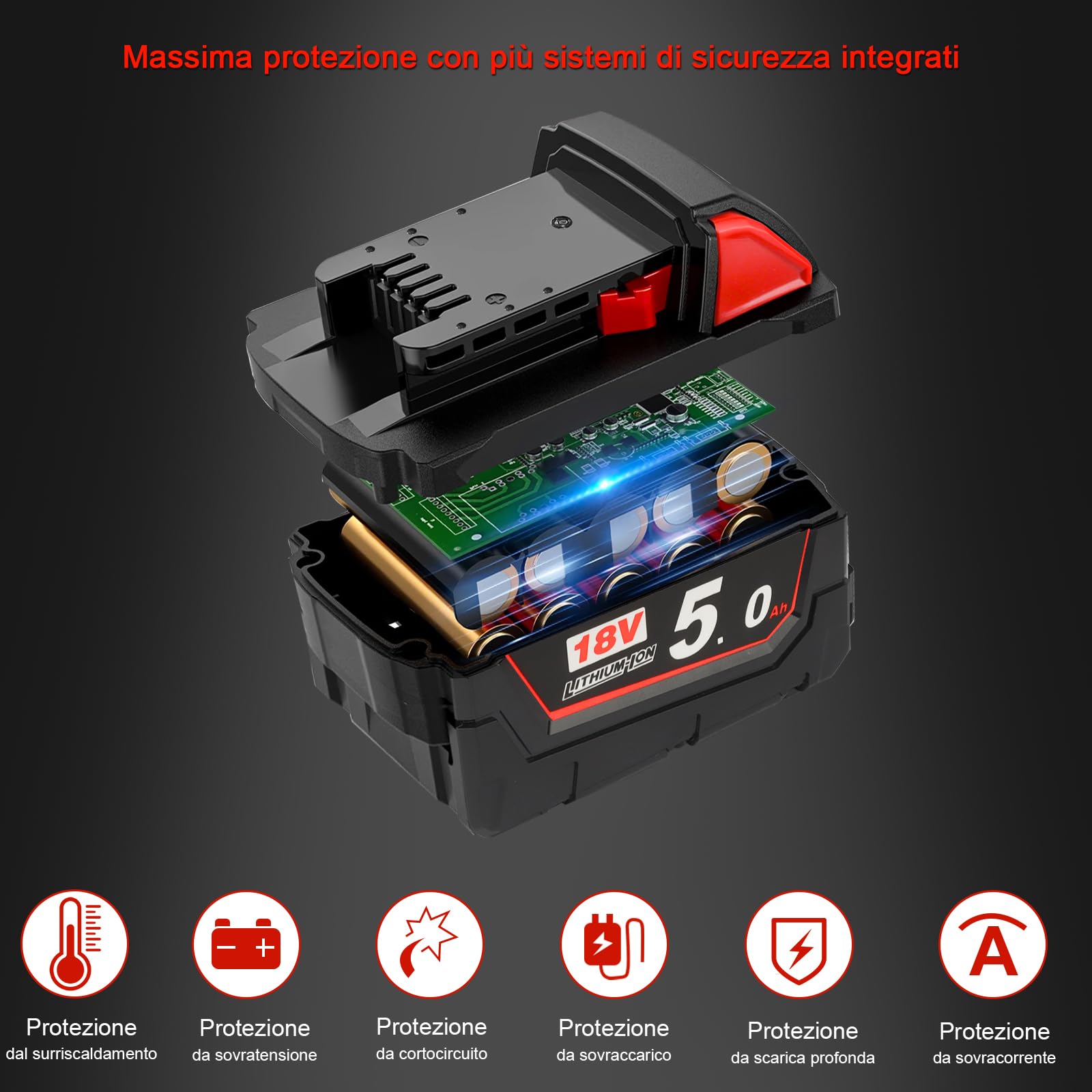 2X Waitley M18B5 Batteria Compatibile con Milwaukee 18V 48-11-1860/48-11-1850/48-11-1840/48-11-1828/48-11-1820/48-11-1815