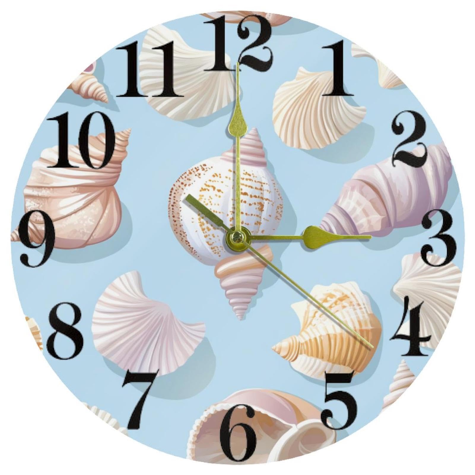 Horloge murale ronde conque de mer fonctionne à piles pour école et maison