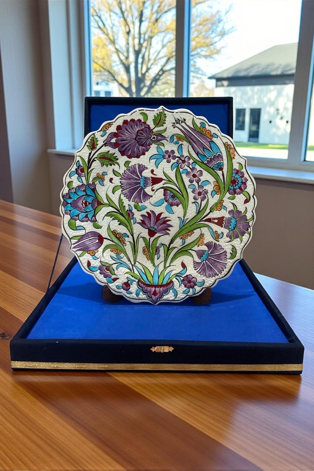 SODEF Ceramic Plate 12 inch Kütahya Pottery Decorative Display Plate, Lilac Turkish Art Velvet Boxed, Modern Home Decor - Lilac, One Size