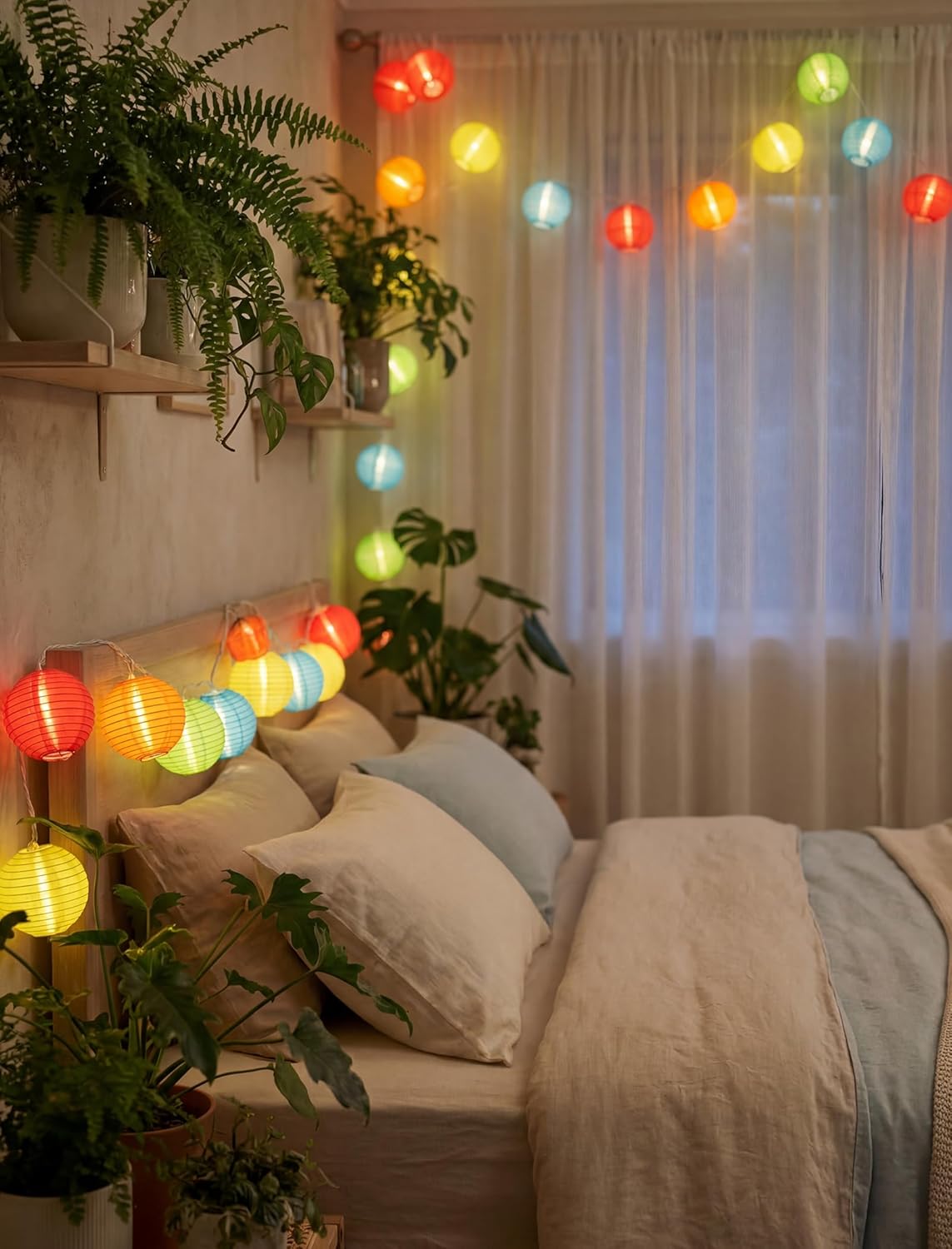 8.5Ft Lantern String Lights Plug in, Spring Outdoor Decor Fairy Lights with 10 LED Multicolor Lanterns, Waterproof Hanging Patio Lights for Summer Hawaiian Camping Tent Holiday Party Garden