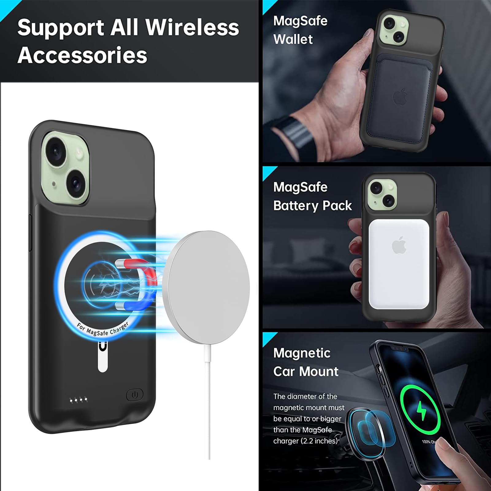 Amazon.com: Wireless Charging Case for iPhone 15 Plus, 12000mAh