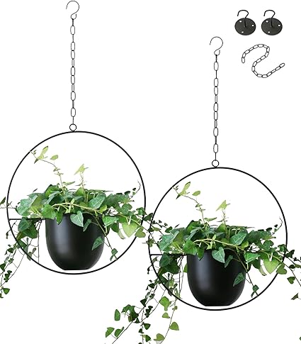 Amazon Abetree メタルハンギングプランター 2個 屋内 屋外 植物 モダン プランター ミニマリスト フラワーポットホルダー 窓 ホームデコレーション ブラック プランター