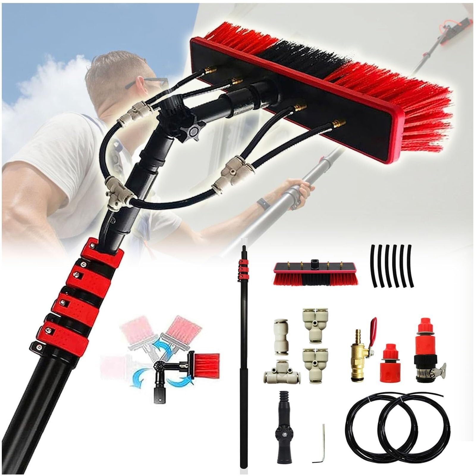 GHFXSCV Solar Panel & Window Cleaning Kit - Extendable Water Fed Telescopic Brush & Pole for Efficient Cleaning of Windows Conservatory Roofs & Solar Panels
