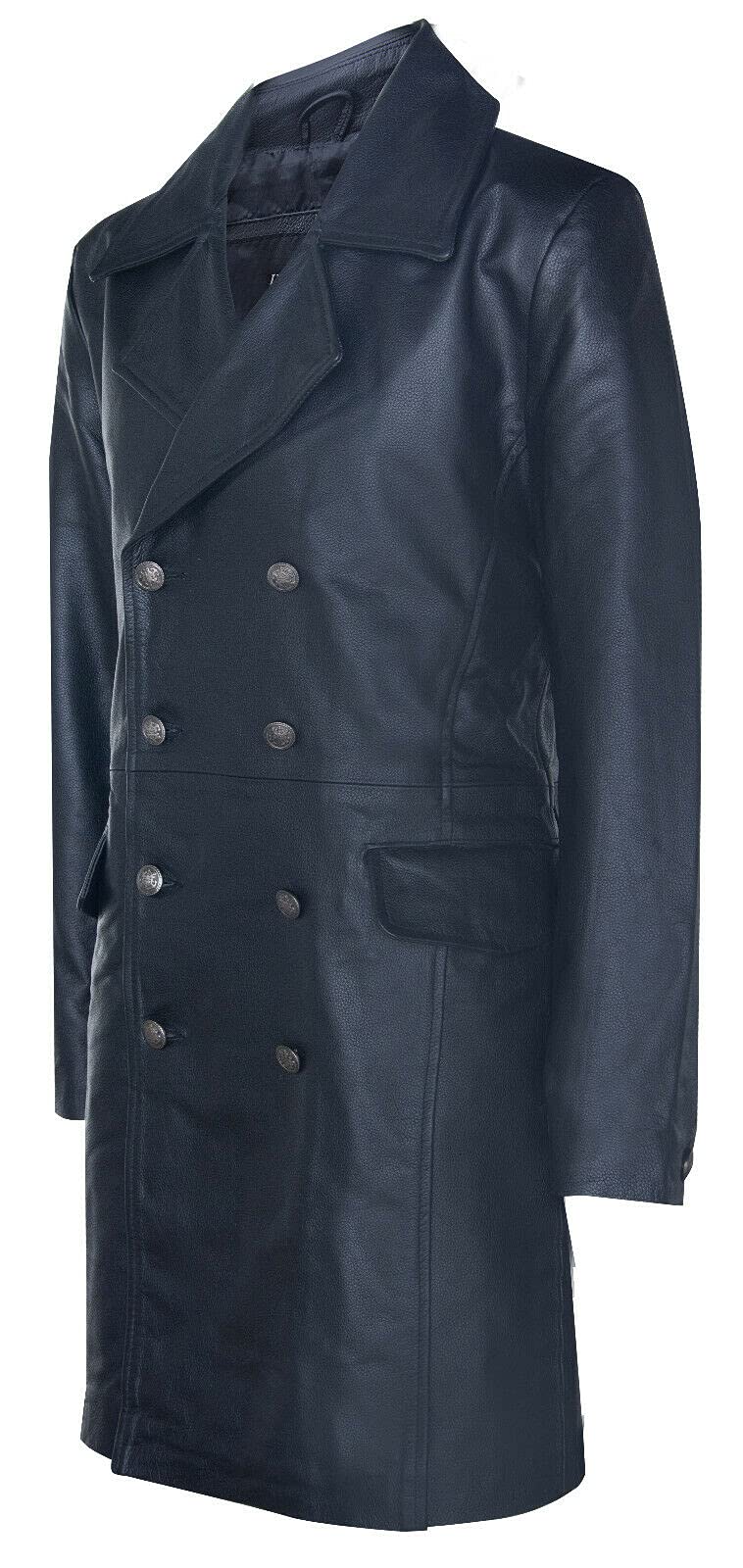 Infinity Leather Abrigo Largo para Hombre de Cuero Negro Estilo U-Boat Gabardina Militar Alemana de la II Guerra Mundial