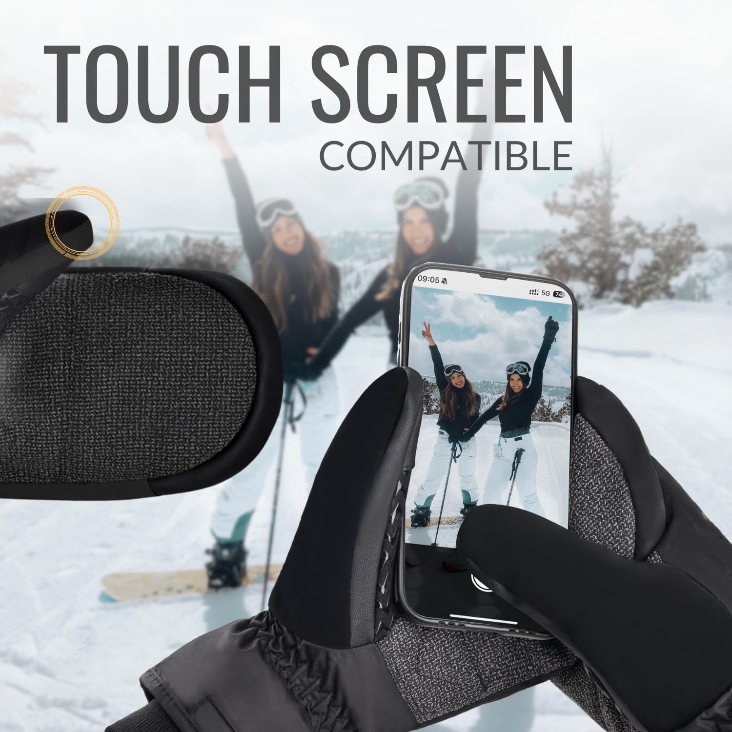 Devembr Skifäustlinge mit Handgelenkschutz, Snowboardfäustlinge Touchscreen