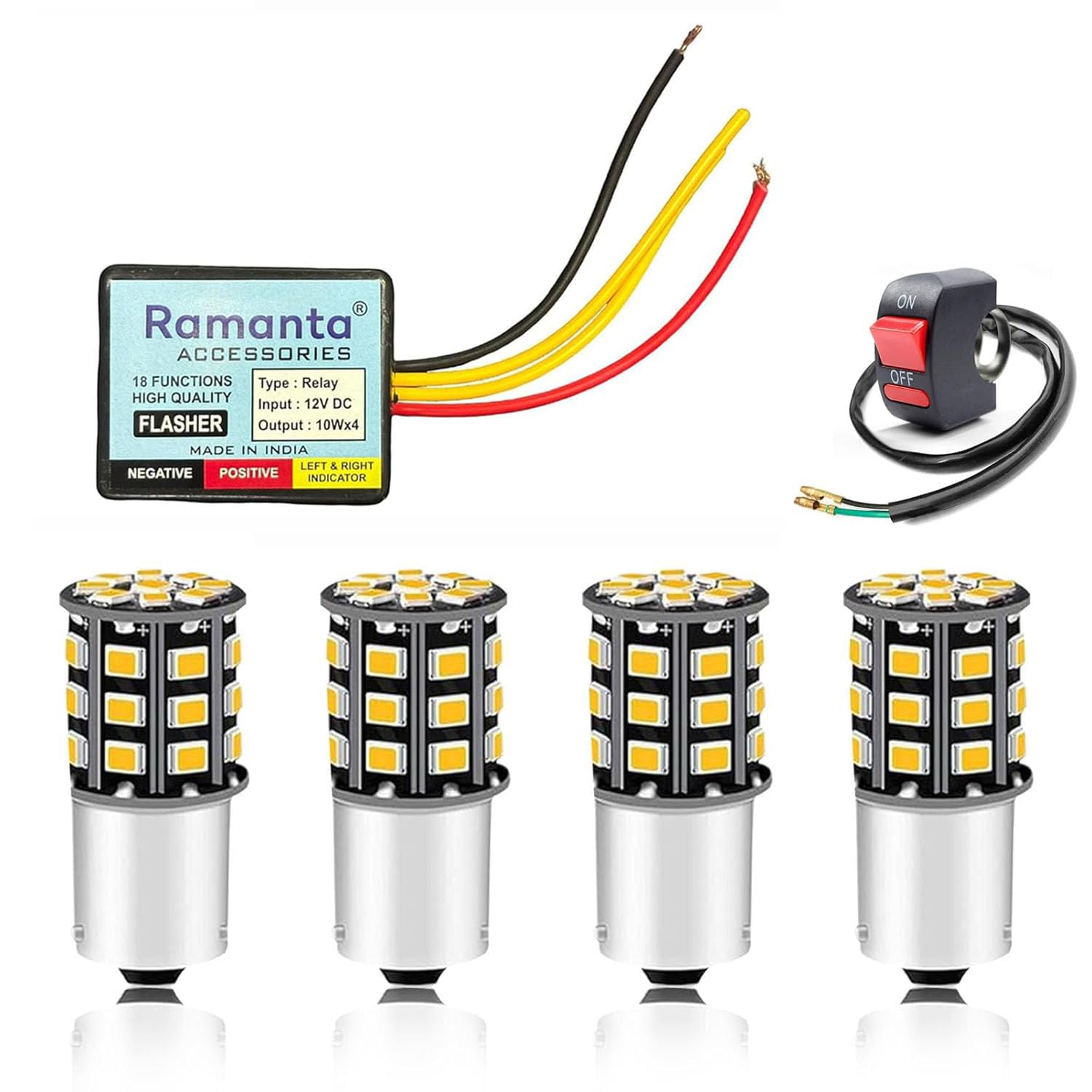 Ramanta Universal for Bike Hazard Flasher Blinker Waterproof 16 Patterns Relay with 33 LEDs Bulb Indicators (Hazard Flasher with 360° Indicator Bulbs CROSS PIN with Switch) - Set of 5-image-20