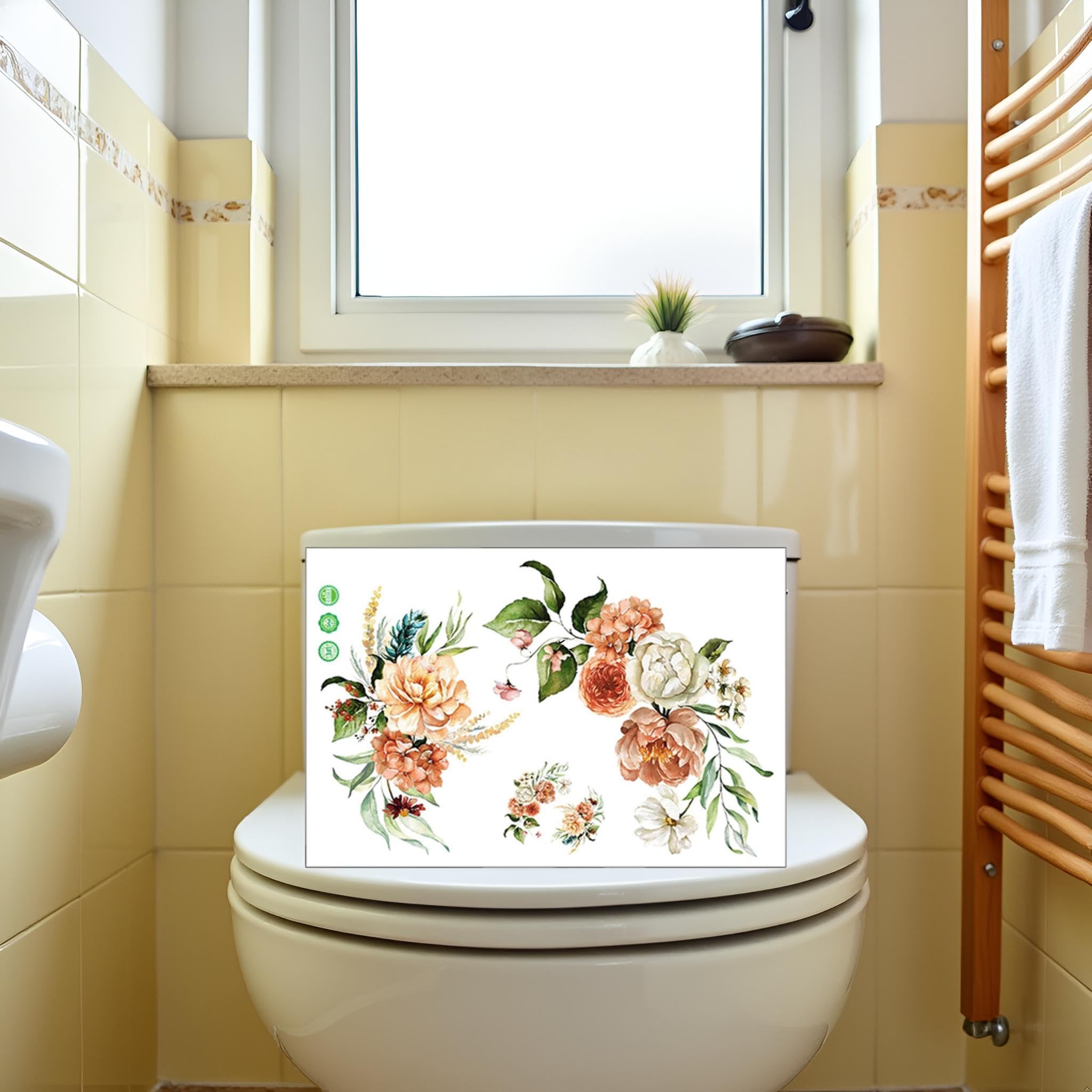 Toilet Sticker Self-Adhesive Waterproof Bathroom Seat Lid Cover Decals Stickers Floral Sticker for Home Bathroom Decor Lid and Tank Covers, Toilet Lid Decals, Toilet Accessories