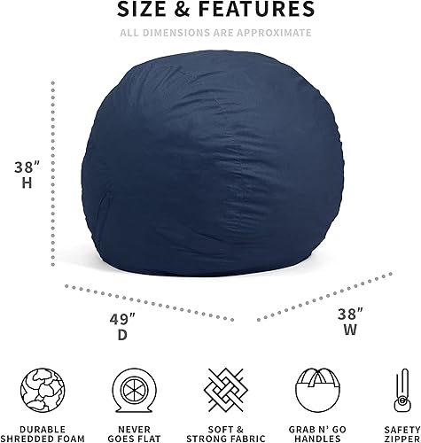 Miniatura 3 de Big Joe Fuf - Puf grande relleno de espuma con funda extraíble, Lenox cobalto, silla grande de 4 pies y para dormitorio con soporte para bebidas y