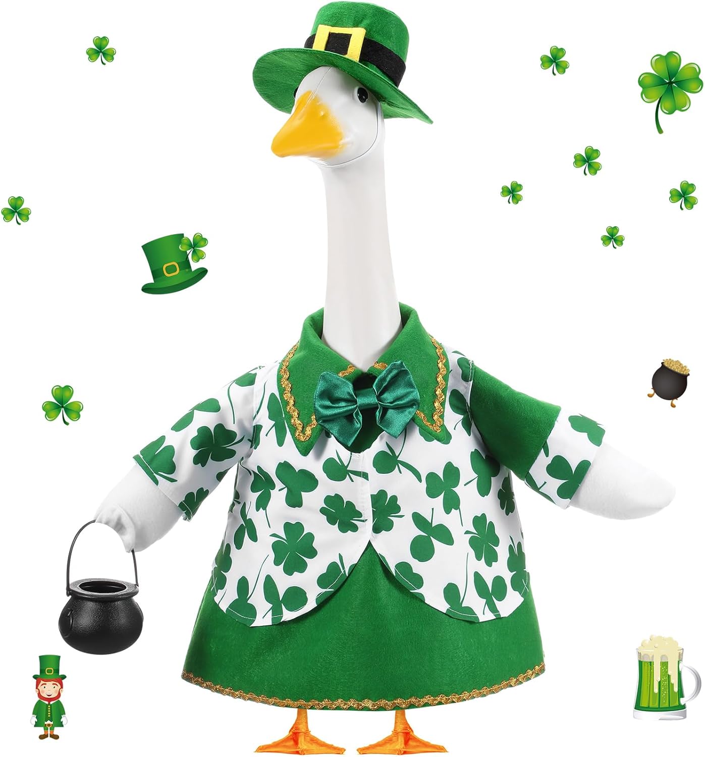 FuWeave St Patrick's Day Shamrock Goose Outfit Lawn Porch Goose Clothes for 23" St Patricks Day Outdoor Patio Yard Lawn Art Decoration(Novel)