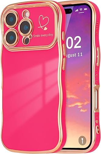 Miniatura 38 de ZTOFERA Funda para iPhone 14 de 6.1 pulgadas, Linda Funda con Marco de Ondas Rizadas con Patrón de Corazones, Borde Chapado de Lujo, Funda de