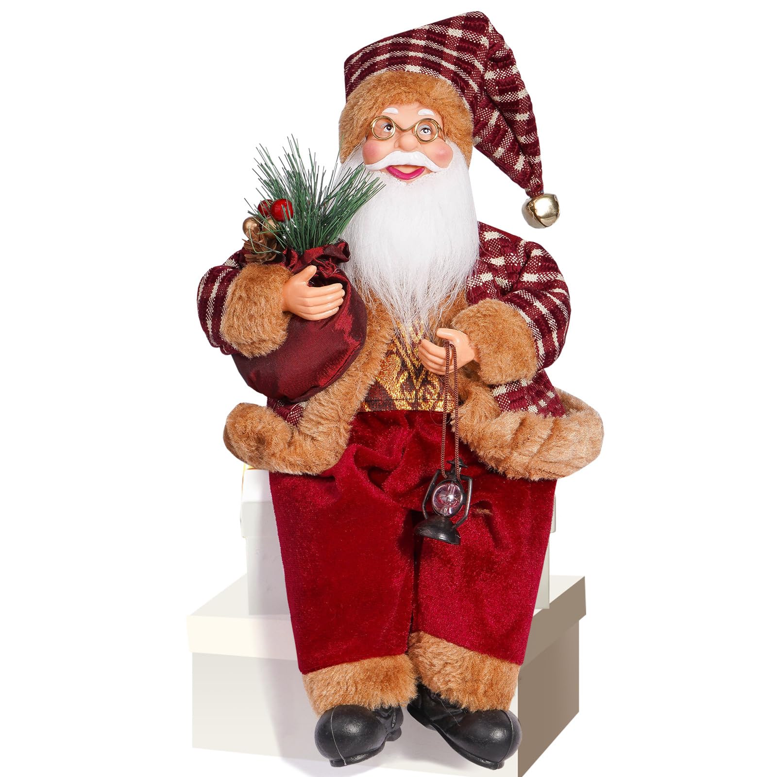 Tsophreniq 12" Sitting Santa Holiday Decoration Indoor Outdoor Use Shatterproof Materials & Washable Design Sitting Santa Holiday Decoration