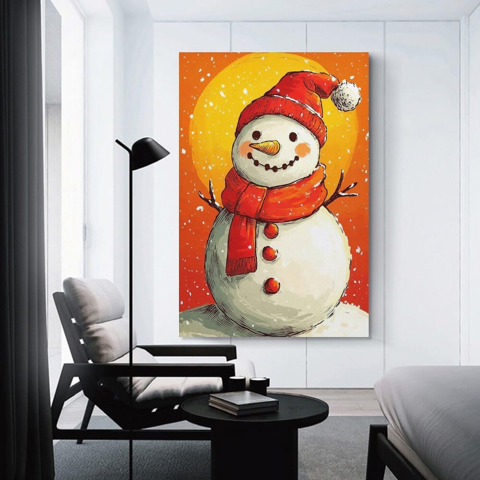 Junmoney Festive Snowman Wall Decor Canvas Print, 20x30inch(50x75cm), for Living Room, Lounge Or Sitting Room, Easy Decor for Gallery Walls