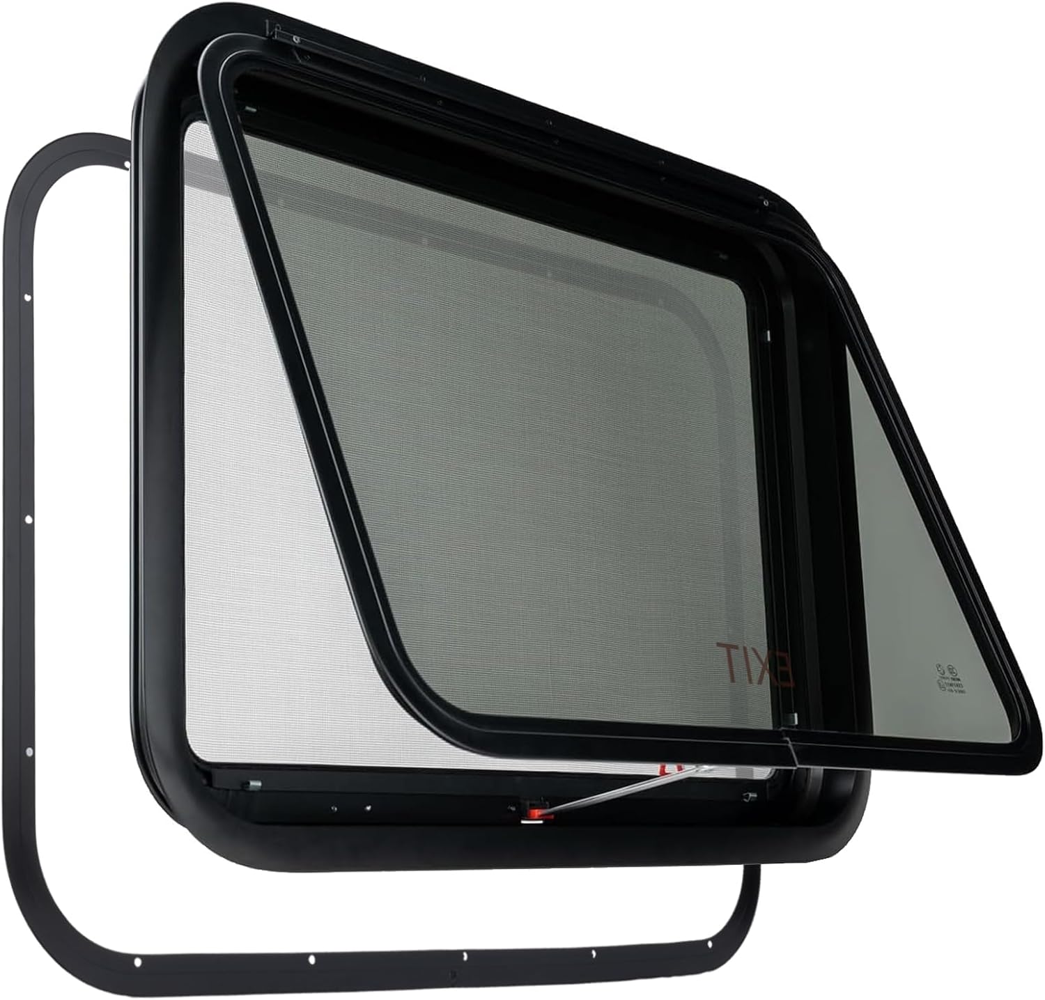 RV Window for Trailer Camper, 30" W x 22" H RV Exit Window with Net Screen and Trim Ring for 1-1/2" to 1-4/5" Thick Walls, DOT Approved Exit 30" W x 22" H
