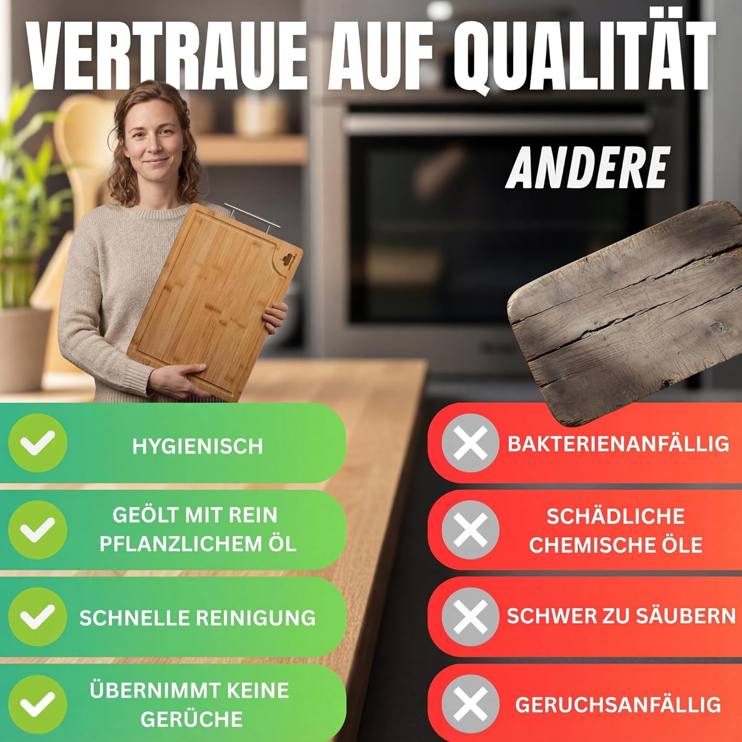 Tabla de cortar de doble cara de acero inoxidable y bambú, tabla de cocina con surco y mango de metal, tabla de madera antibacteriana, tabla de cortar de bambú grande, tabla de trinchar 40 x